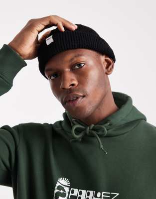 Parlez Parlez merino wool logo waffle knit beanie in black