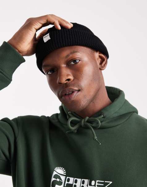 Parlez merino wool logo waffle knit beanie in black - view 1