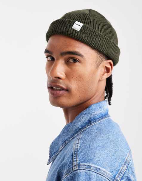 Parlez merino wool logo waffle knit beanie in khaki - view 1
