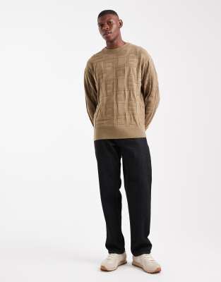 Parlez Monogram Shadow Knit Crew Neck Sweater In Brown