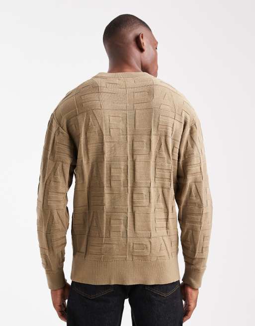 Parlez monogram shadow knit crewneck jumper in dark beige, 3 of 5