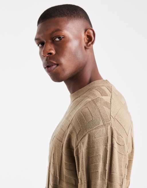 Parlez monogram shadow knit crewneck jumper in dark beige, 4 of 5