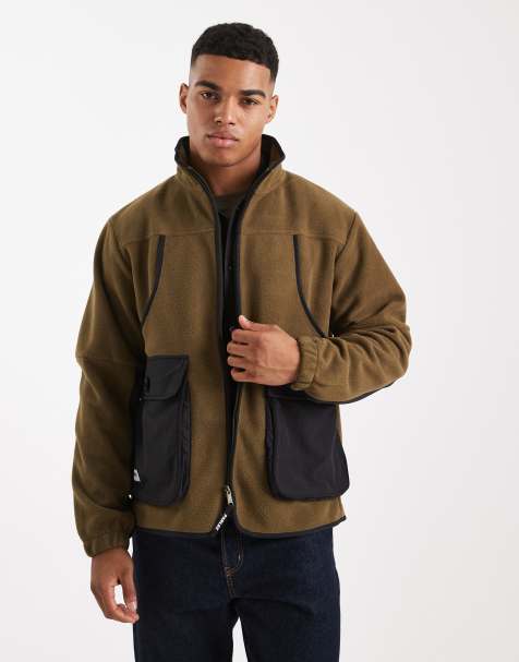 Parlez multi panel logo zip through fleece jacket in khaki - view 1