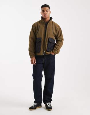 Parlez Multi Panel Logo Zip Through Fleece Jacket In Brown