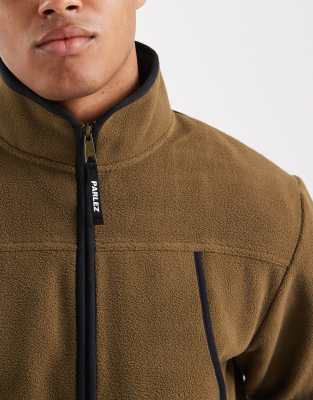Parlez multi panel logo zip through fleece jacket in khaki
