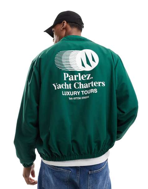 Parlez myrtle nylon track zip up jacket in dark green - view 1