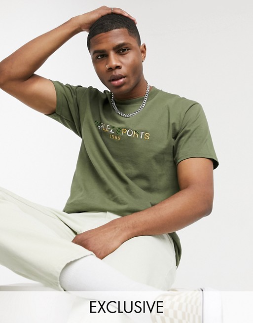 Parlez Nelson embroidered t-shirt in green exclusive at ASOS