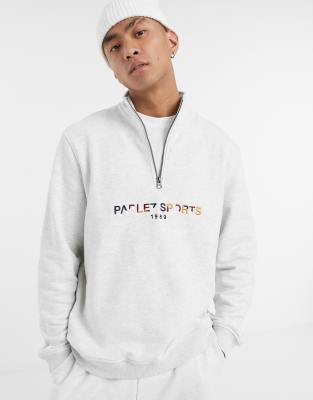 Parlez Nelson Half zip Embroidered Sweatshirt In Gray grey ModeSens