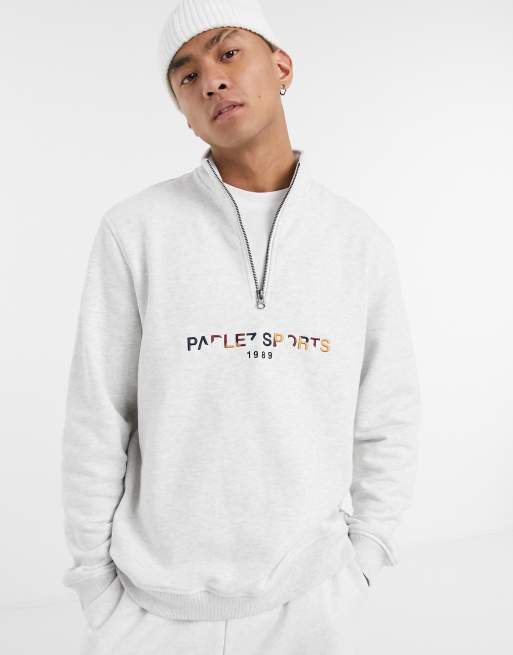 Parlez Nelson half zip embroidered sweatshirt in gray ASOS