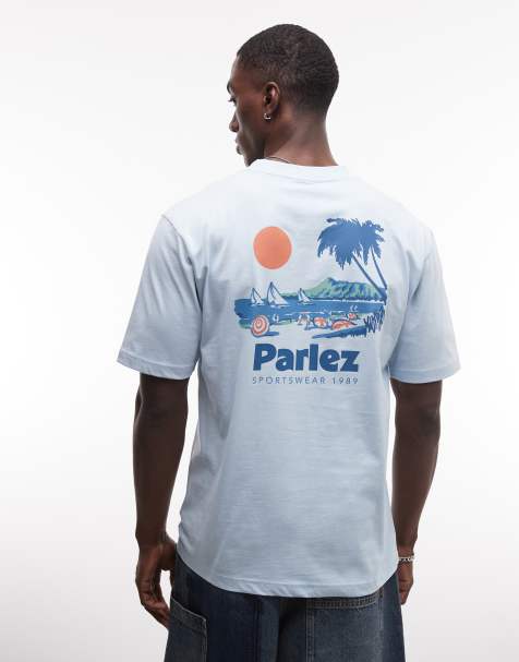 Parlez – Niebieski T-shirt z krótkimi rękawami i motywem Willford Beach na plecach - view 1