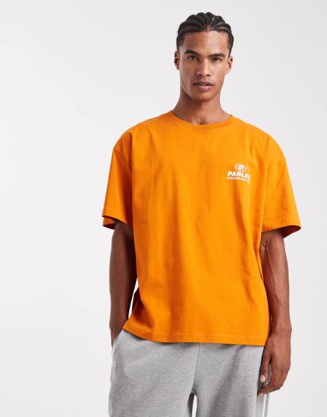 Parlez – Orange, oversized t-shirt med screentryck och logga - view 1