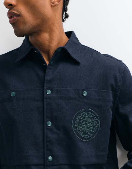 Parlez overhemd met geborduurd logo en patch pocket print in navy, 3 van 5