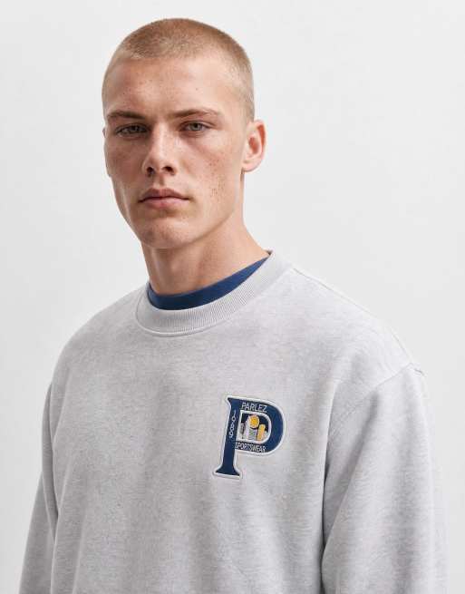 Parlez oversize sweatshirt med logotryck på bröstet i gråmelerad, 8 av 10