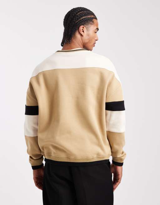 Parlez oversized crew neck color block panel logo sweatshirt