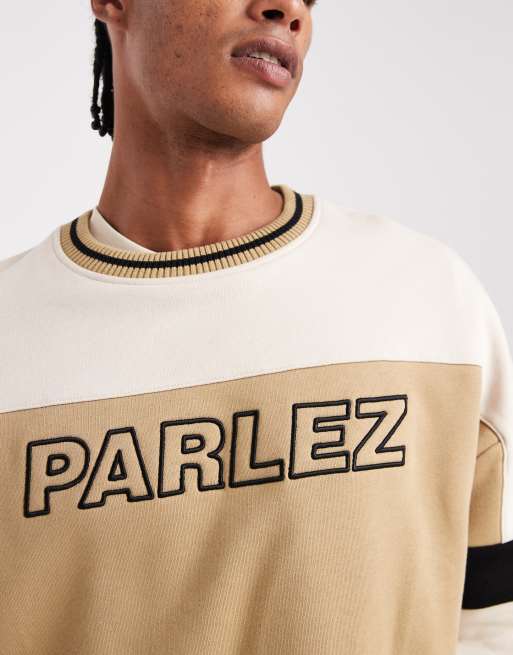 Parlez oversized crew neck color block panel logo sweatshirt