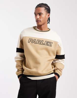 Parlez Parlez oversized crewneck colour block panel logo sweatshirt in neutral multi