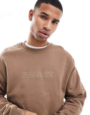 oversized logo embroidery crew neck sweatshirt in brown