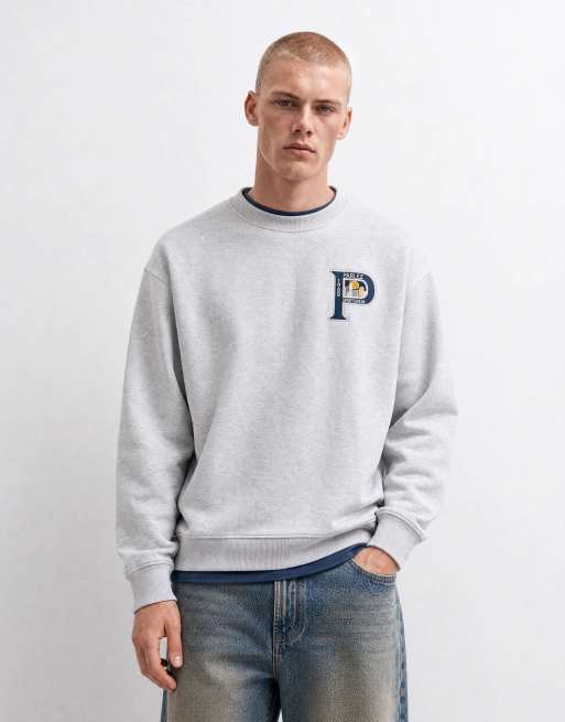 Parlez oversized sweatshirt med logo-print på brystet i gråmeleret, 6 af 10