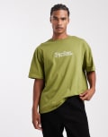 [Parlez] Parlez oversized t-shirt with embroidered logo in khaki-Green L Fern