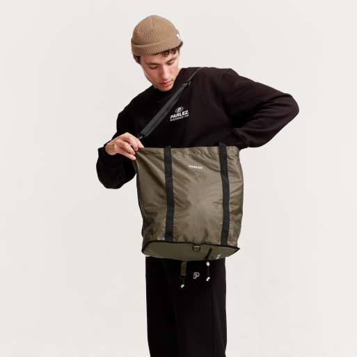 Parlez packable design logo cross body/tote bag in khaki, 4 of 6