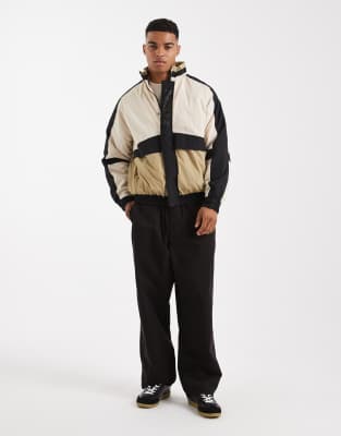 Parlez Panel Color Block Logo Shell Zip Through Jacket In Brown
