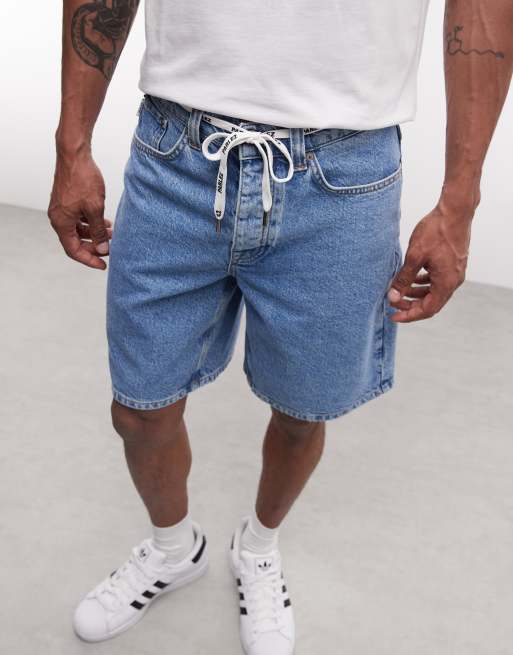 Parlez - Pantaloncini allacciati in vita in denim serge blu lavaggio chiaro, 5 di 5