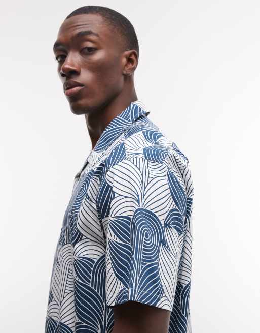 Parlez - Paragon - Overhemd met korte mouwen en knoopsluiting in blauw multi, 5 van 5