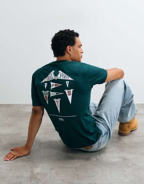 Parlez pennant flag back graphic t-shirt in dark green - view 1