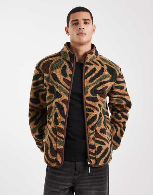 Parlez - Pile con logo e zip intera con stampa, colore marrone/verde