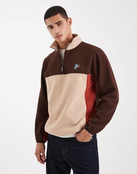 Parlez - Pile marrone e beige color block con logo e zip corta - view 1