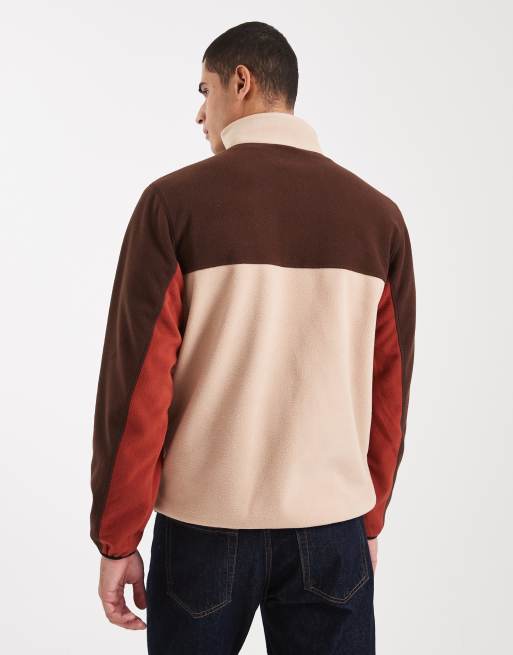 Parlez - Pile marrone e beige color block con logo e zip corta, 3 di 5