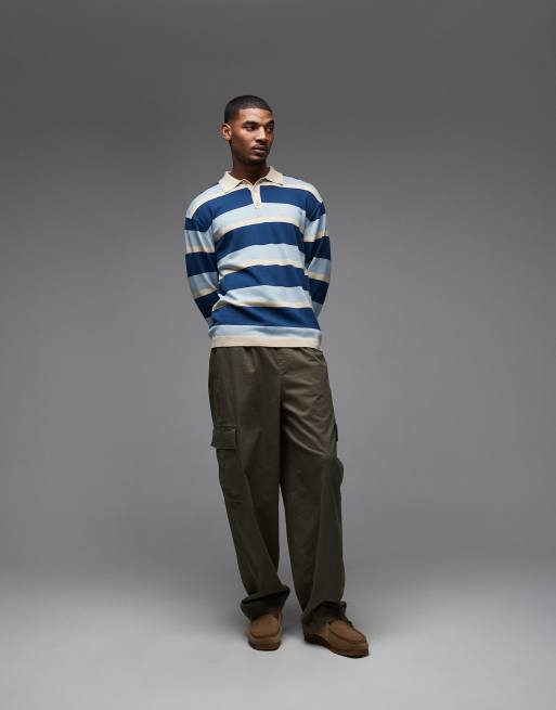 Parlez pipe long sleeve stripe knitted polo shirt in green, 2 of 5