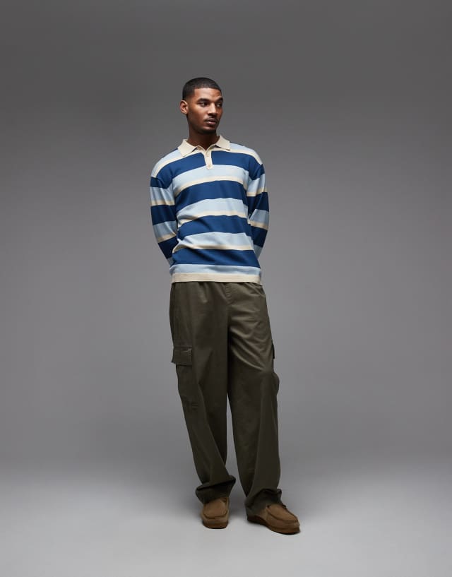 Parlez pipe long sleeve stripe knitted polo shirt in green | ASOS
