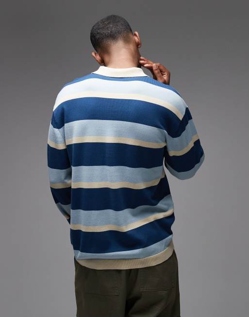 Parlez pipe long sleeve stripe knitted polo shirt in green, 3 of 5