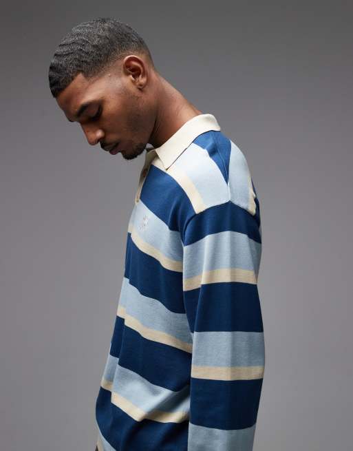Parlez pipe long sleeve stripe knitted polo shirt in green, 4 of 5