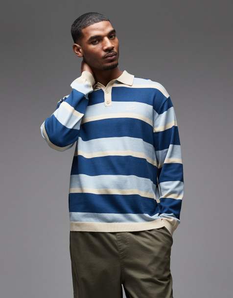 Parlez pipe long sleeve striped knit polo shirt in green - view 1
