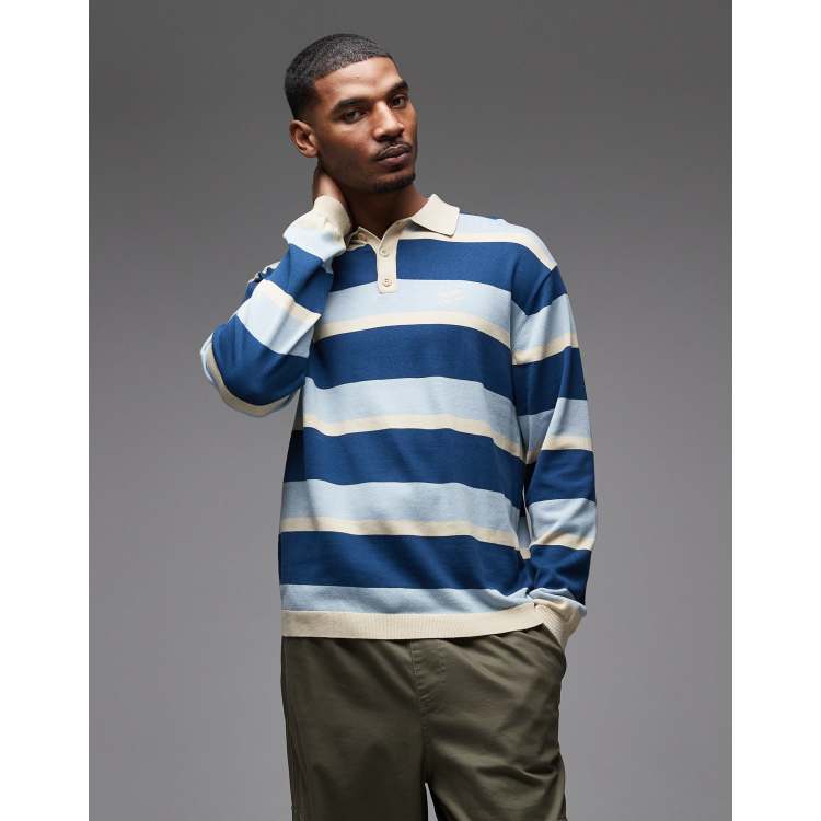 Parlez pipe long sleeve striped knit polo shirt in green | ASOS