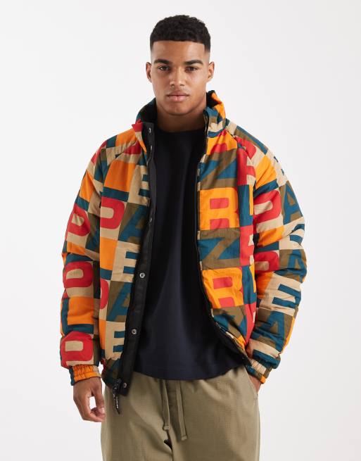 Parlez - Piumino double-face nero/multicolore con zip e logo a monogrammi