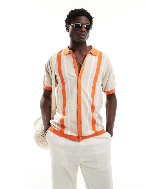 Parlez - Polo in maglia multicolore a righe con bottoni