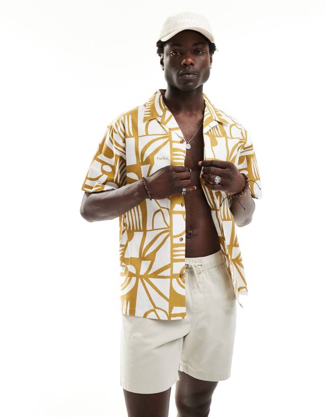 Parlez - printed cuban shirt in brown