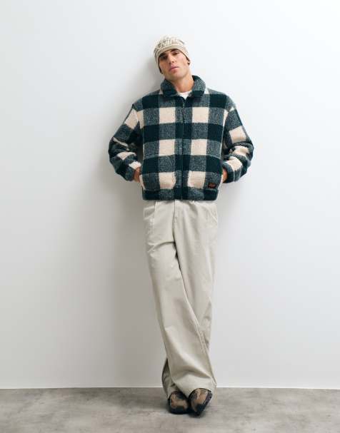 Parlez Province check borg jacket in green - view 1