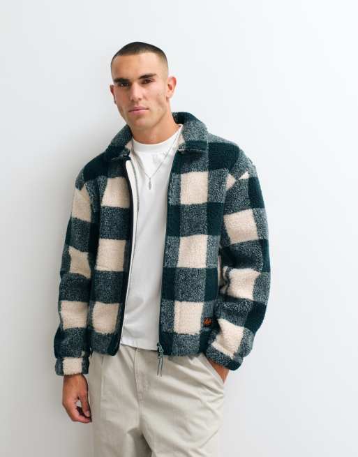Parlez province check borg jacket in green, 2 of 5