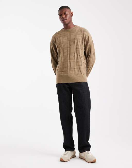 Parlez - Pull ras de cou en maille avec motif monogramme en relief - Beige foncé, 2 de 5