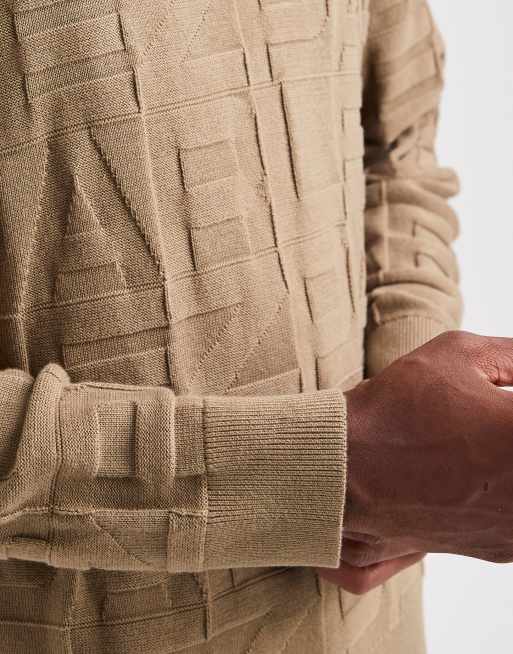 Parlez – Pullover in Dunkelbeige aus Monogramm-Shadow-Strick mit Rundhalsausschnitt, 5 von 5