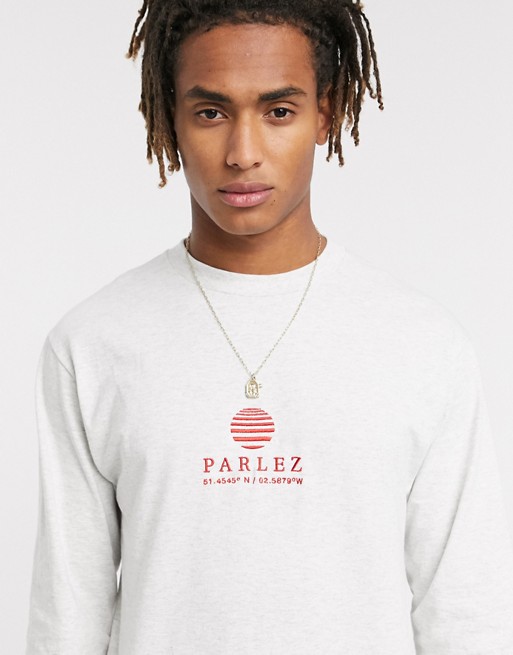 Parlez Purcel long sleeved top with embroidered chest logo in grey