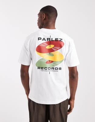 Parlez Parlez record graphic logo t-shirt with back print in white