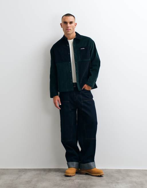Parlez recraft colourblock button up jacket in green/blue, 2 of 5