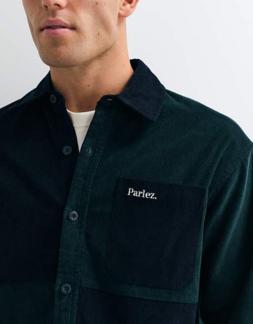 Parlez recraft colourblock button up jacket in green/blue, 3 of 5