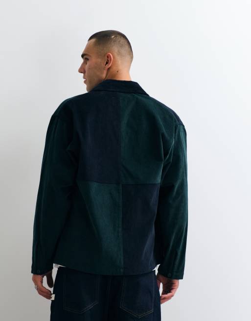 Parlez recraft colourblock button up jacket in green/blue, 4 of 5