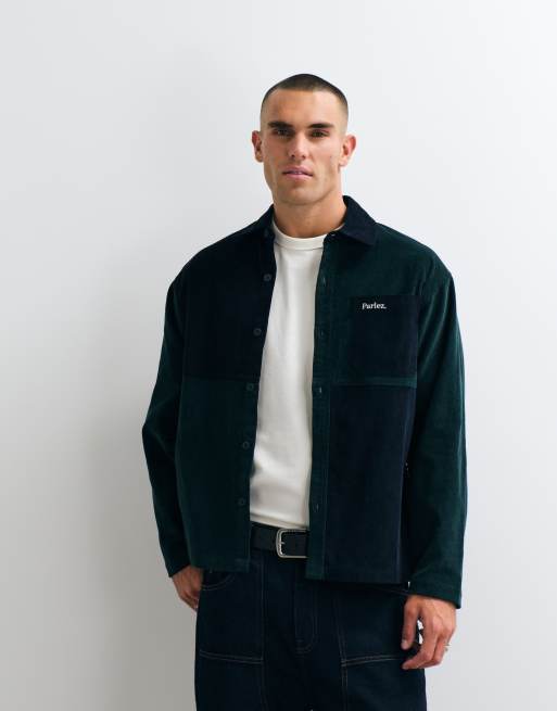 Parlez recraft colourblock button up jacket in green/blue, 5 of 5